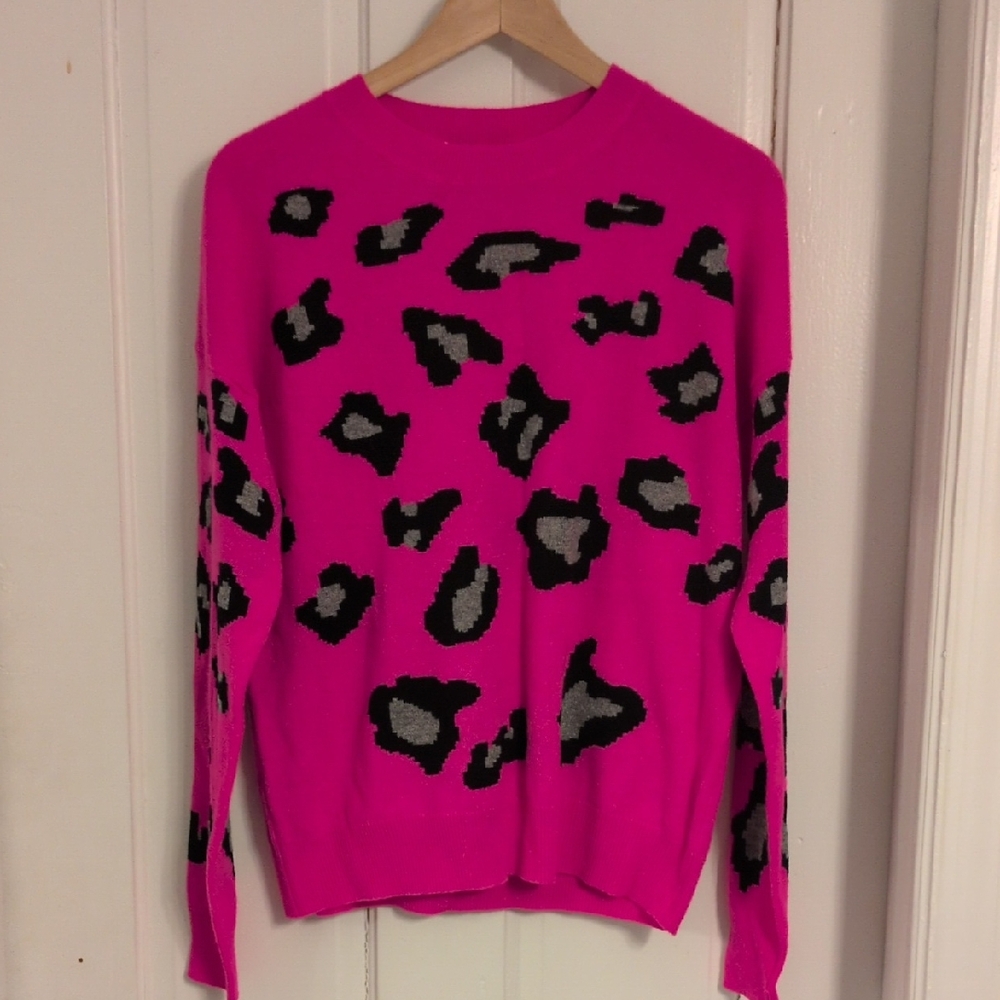 Autumn Cashmere Fuchsia and Black Patterned Sweater
